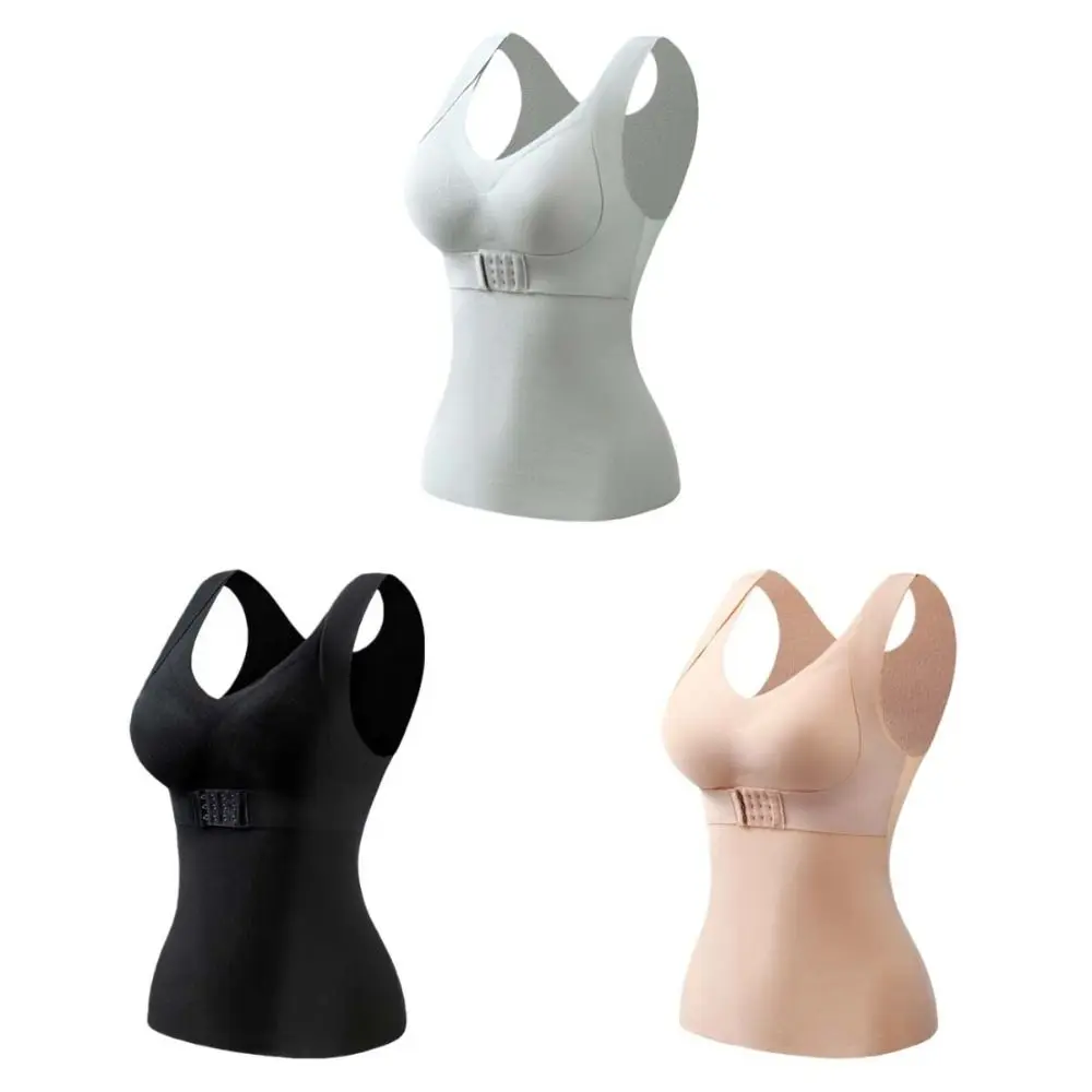 Camisola térmica adelgazante de lana de terciopelo con copas acolchadas, Tops cortos moldeadores de cuerpo posparto, tanques con Control de barriga