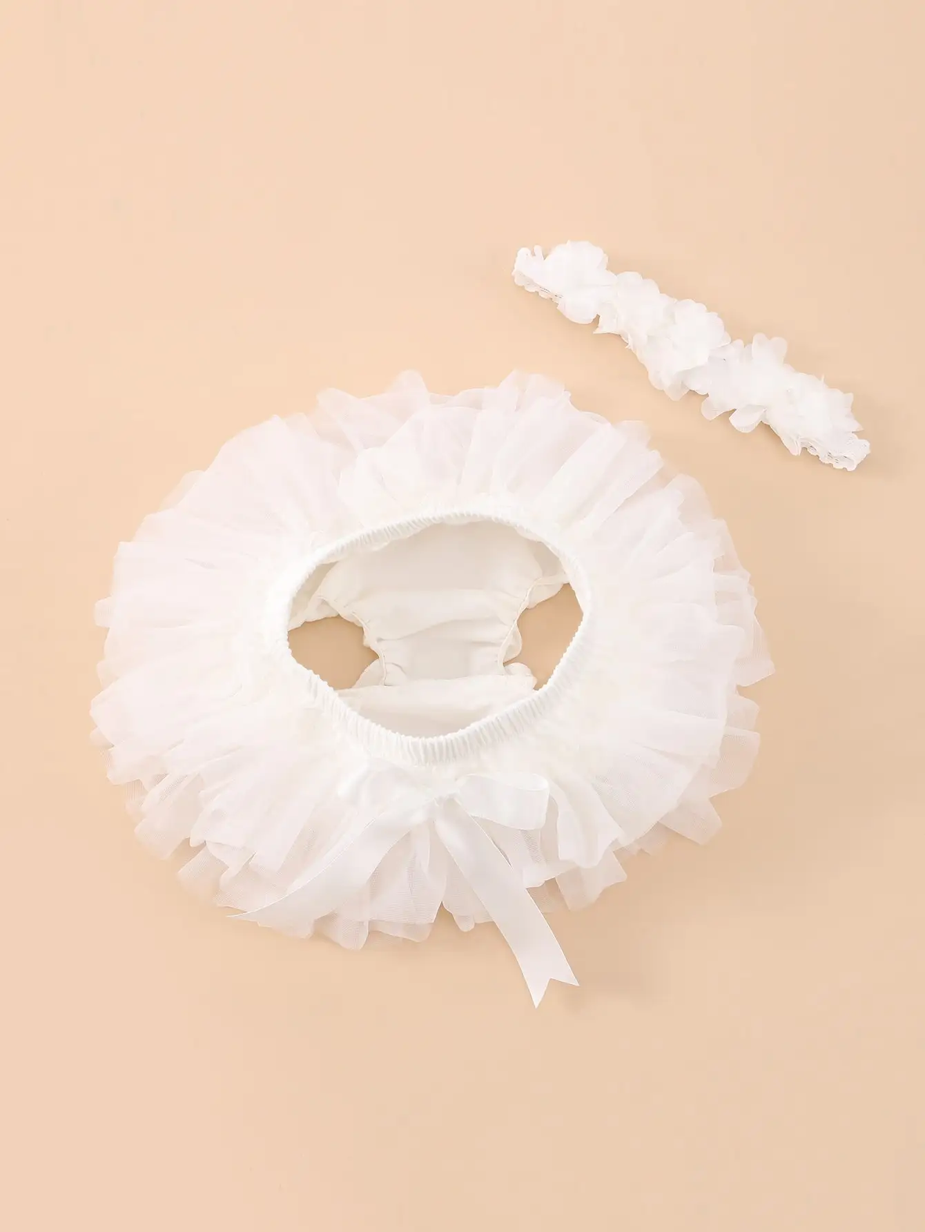 Baby Girls Tulle Tutu Bloomers Infant Newborn Diapers Cover Short Skirts Girls Ivory Chiffon Ruffle Bloomer And Headband