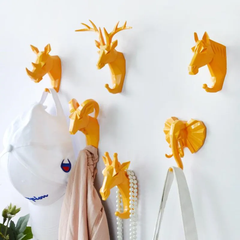 1pc Hanging Hook Animal Head Decorative Hook Deer Elephant Unicorn Rhinoceros Hanger Hook Keys Clothes Hat Wall Decoration Rack