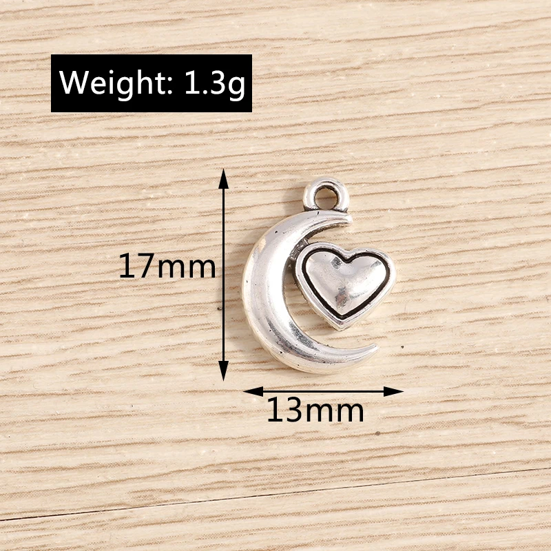 20pcs 13x17mm Cute Alloy Moon Love Heart Charms Pendants for Earrings Necklaces Bracelets DIY Crafts Jewelry Making Accessories