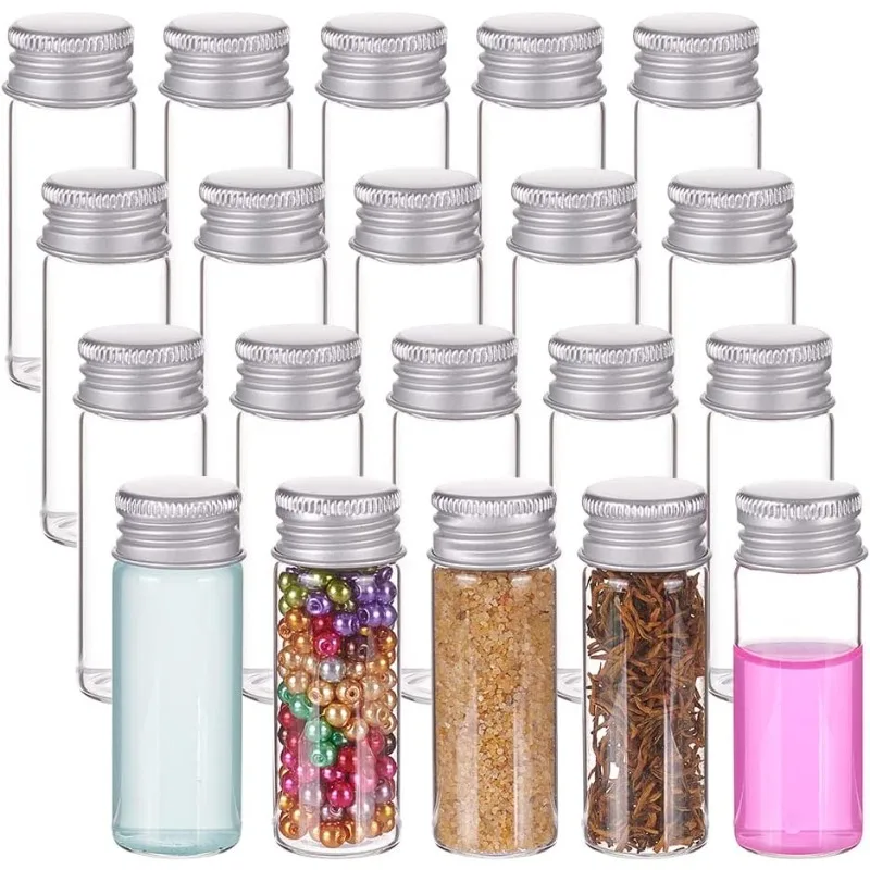 20 Pack 12ml/0.4oz Glass Bottles Sample Vials with Screw Aluminum Caps Mini Container Jars for Wishing Message Bottle Sample