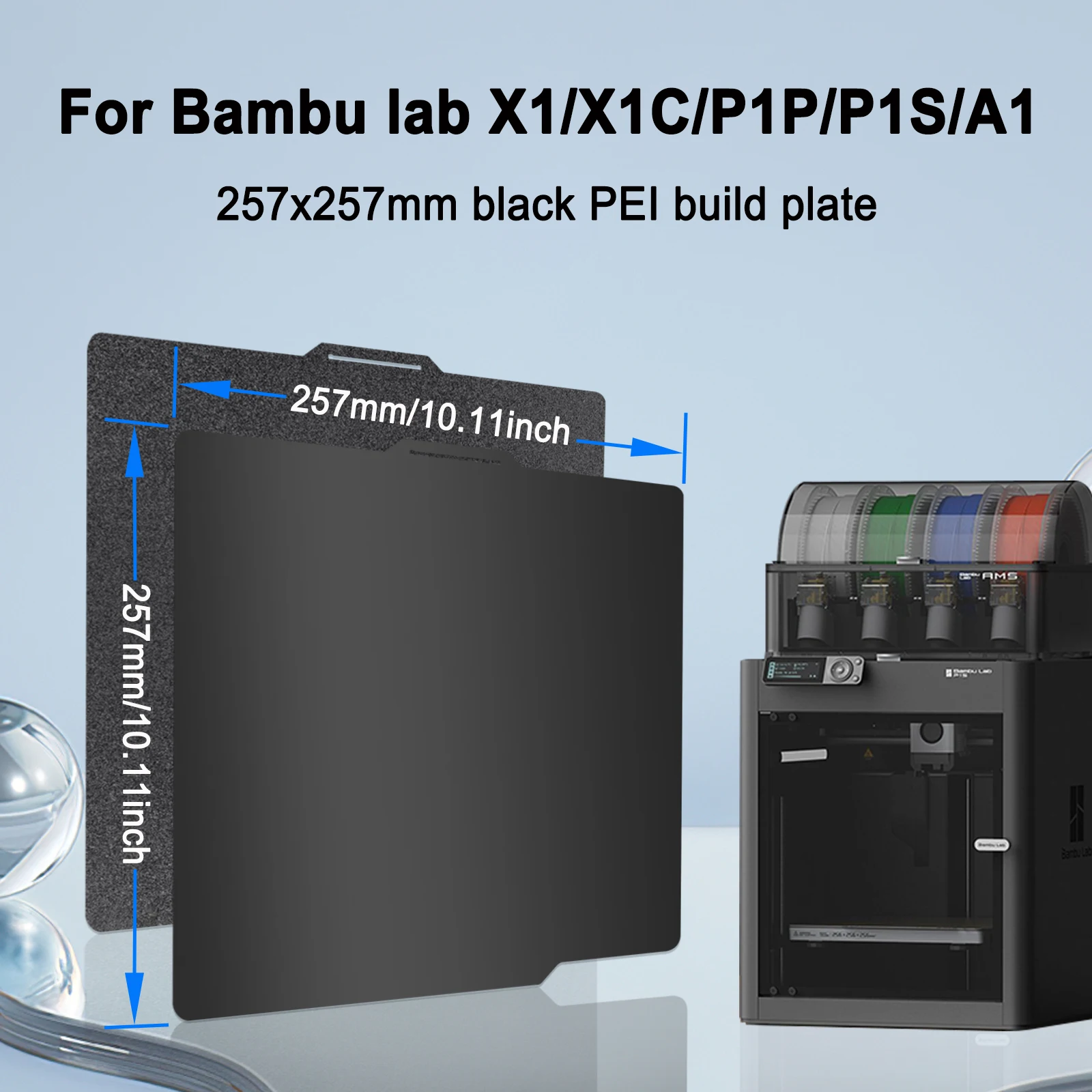 252x257mm PEO PEI PET H1H PEY placa de construcción hoja de acero de resorte para impresora 3D Bambu Lab X1/X1C/X1E/P1P/P1S/A1