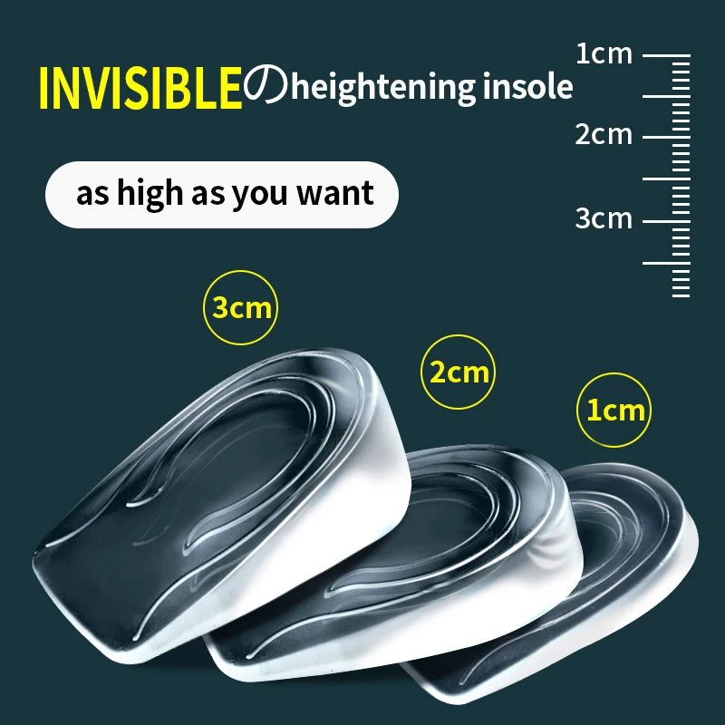 Silicone Gel Height Increase Insole Heel Lifting Inserts Shoe Foot Care Protector Elastic Cushion Arch Support Insert for Unisex