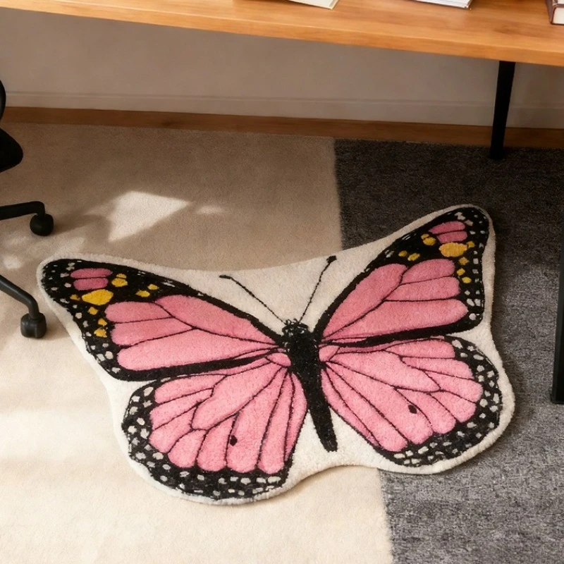 Girly Style Carpets for Living Room Colorful Butterfly Bedroom Decor Carpet Fluffy Soft Irregular Rug Home Cute Plush Floor Mat