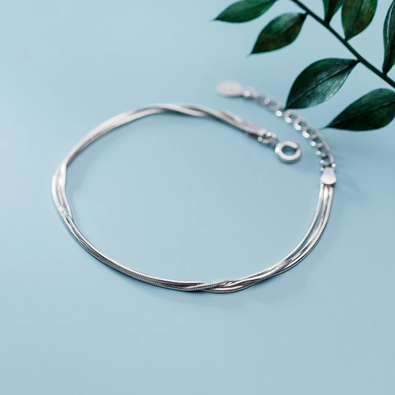 Modian Simple Three Layer Snake Bone Chain for Women 925 Sterling Silver Fashion Link Chain Bracelet Fine Jewelry 2020 Design