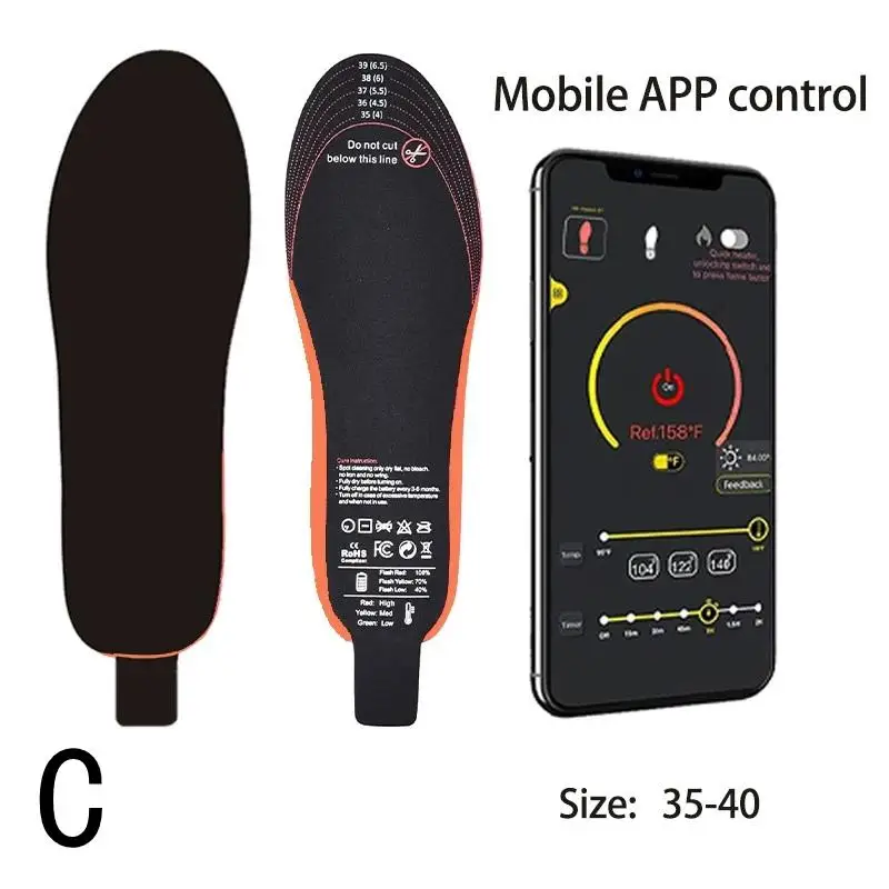 

APP Control Smart Heated Insoles Foot Warming Pad For Winter Camping Outdoor Ski Adjustable Temperature Feet Heating Shoe Pads
