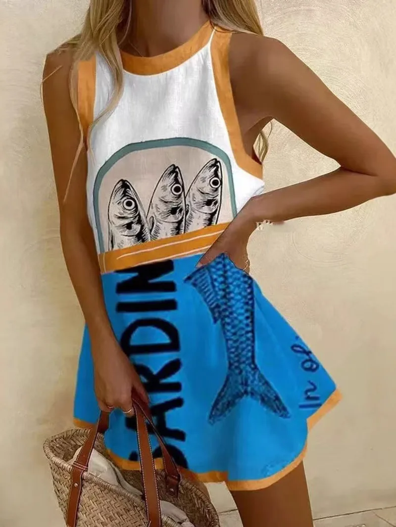 Vestidos mujer feminino quebra-cabeça impressão vestido de verão sem mangas casual regata o pescoço vestidos de praia feminino roupas de alta qualidade ndu8