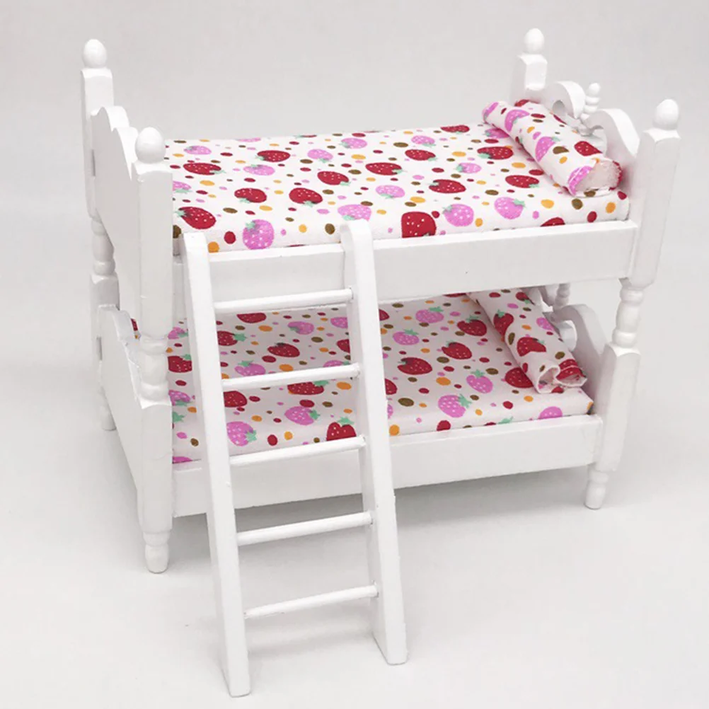 Mini Wooden Bunk Bed Child Children’s Toys Tiny Furniture Kids Pretend Play Birch Woody