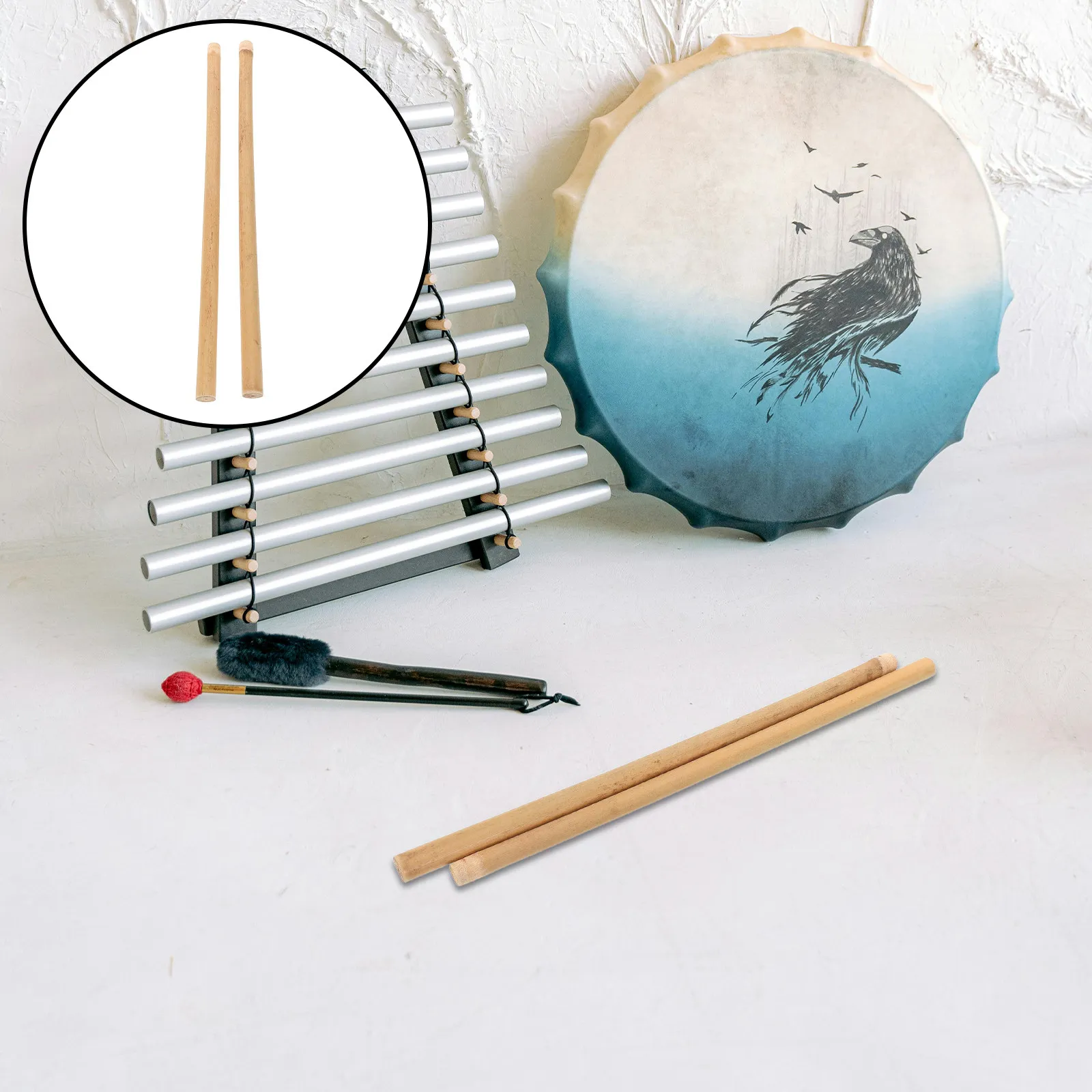 Bamboo Drumsticks Handcrafted Pair Solid Bamboo Anti Slip Grip for Marching Folk Snare Drums Precision Control