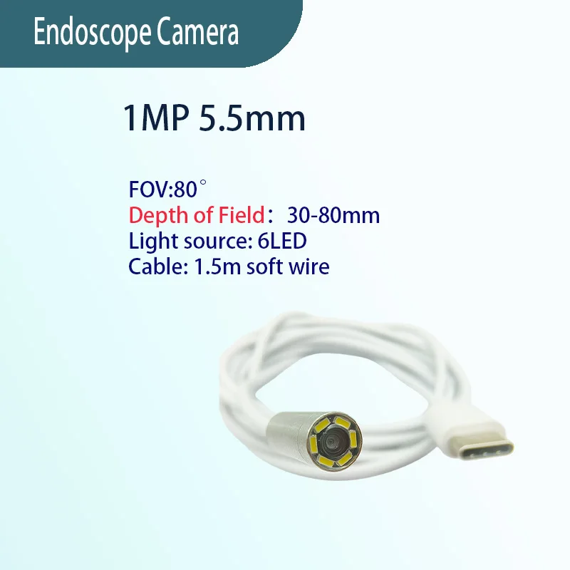 

1MP 5.5mm 80° endoscope Camera Industrial Pipeline Inspection 1.5m Type-C Soft wire endoscopic camera