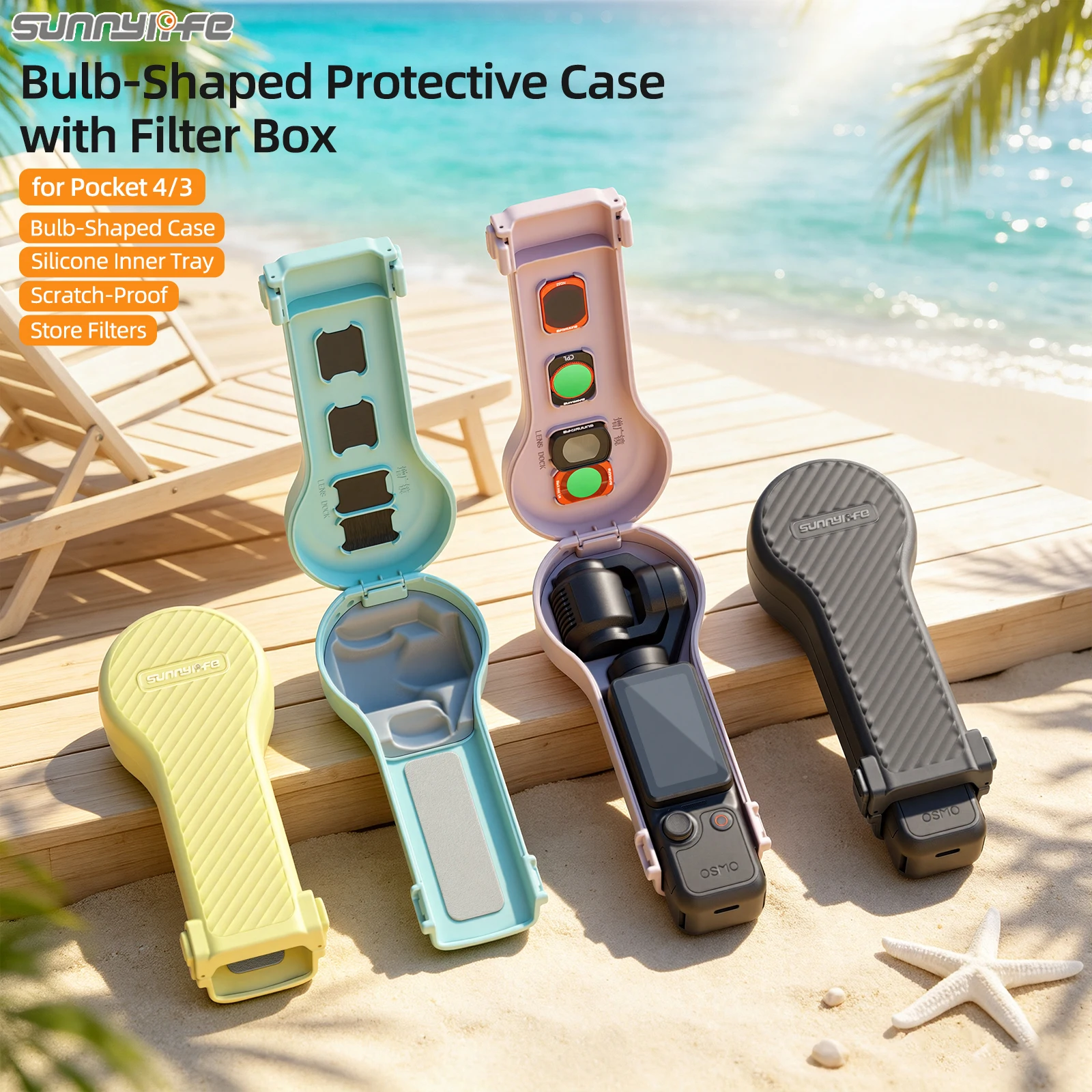 Sunnylife For DJI Osmo Pocket 4/3 Small Light Bulb Storage Box Protective Case Anti Drop Filter Storage Case Accessories