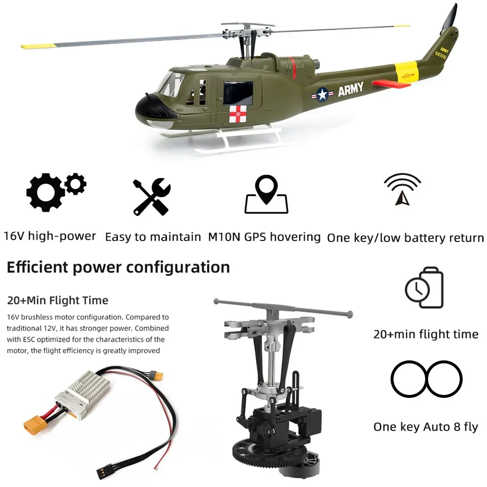 New FLY WING UH-1 V4 Class 470 6CH Brushless Motor GPS Fixed Point Altitude Hold Scale RC Helicopter With H1 Flight Controll