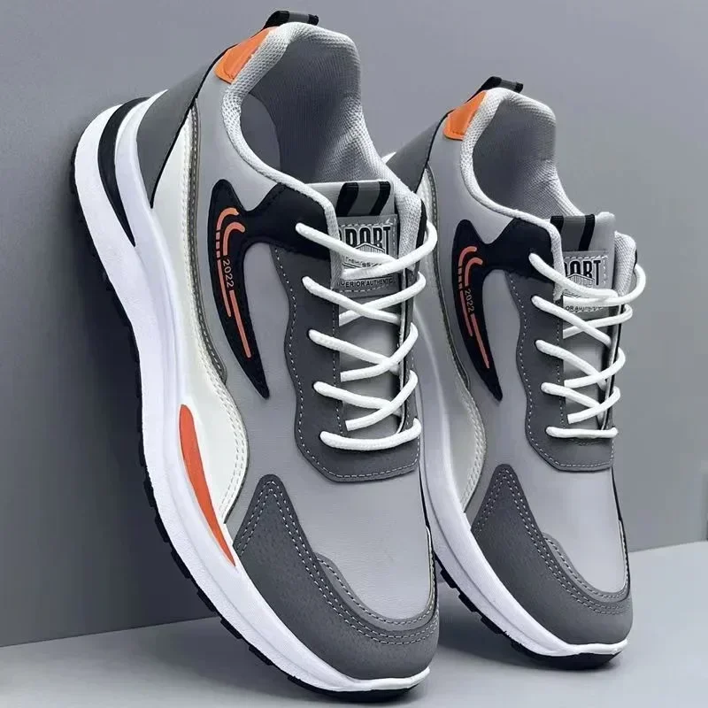 Zapatillas de deporte informales de retales para hombre, zapatos transpirables de malla para correr al aire libre, zapatillas de tenis cálidas con cordones, antideslizantes