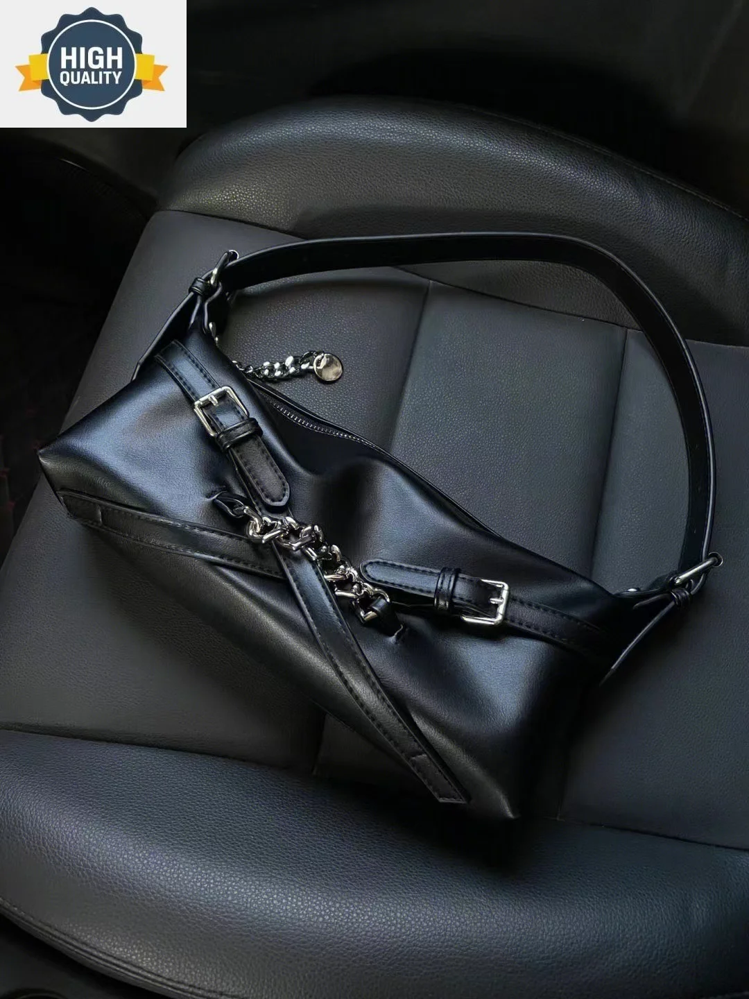 

Personalized American Style Black Bag Women's 2023 New Trend Texture Locomotive Fashion Versatile One Shoulder PU Soft