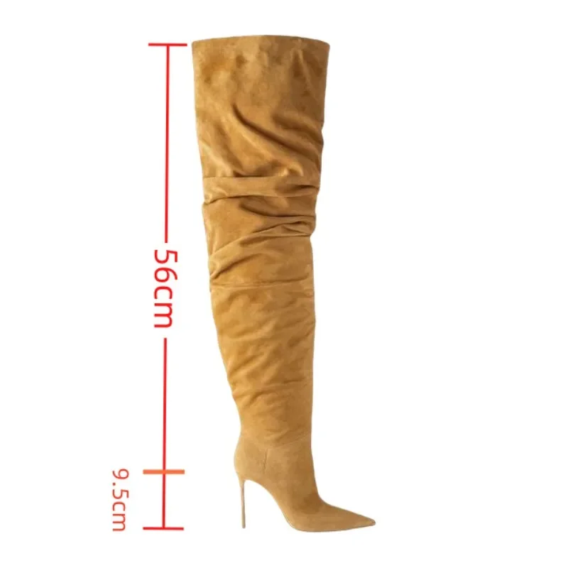 2024 Women\'s Autumn and Winter New High Heels Fashion Pleated Knee High Sleeve Boots European and American Four Season Boots
