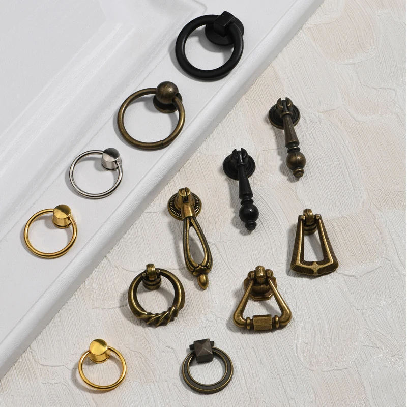 Home decoration European style circular black hanging ring drawer circular single hole pull ring cabinet door handle