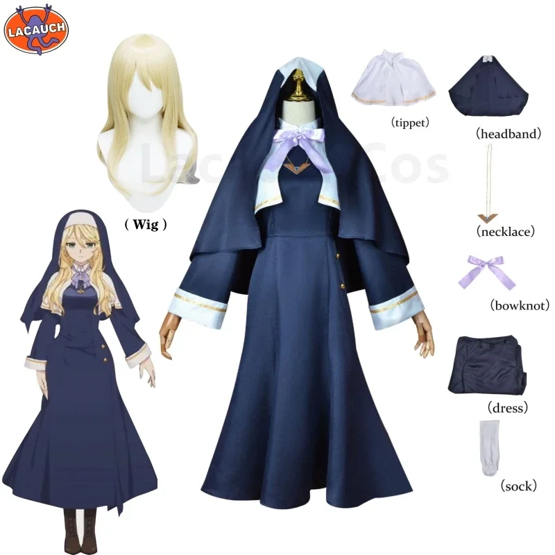 

Engage Kiss Sharon Holygrail Anime Cosplay Costume Yellow Wig Nun Gown Robe Blue Dress Uniform Outfits Halloween Party Costumes