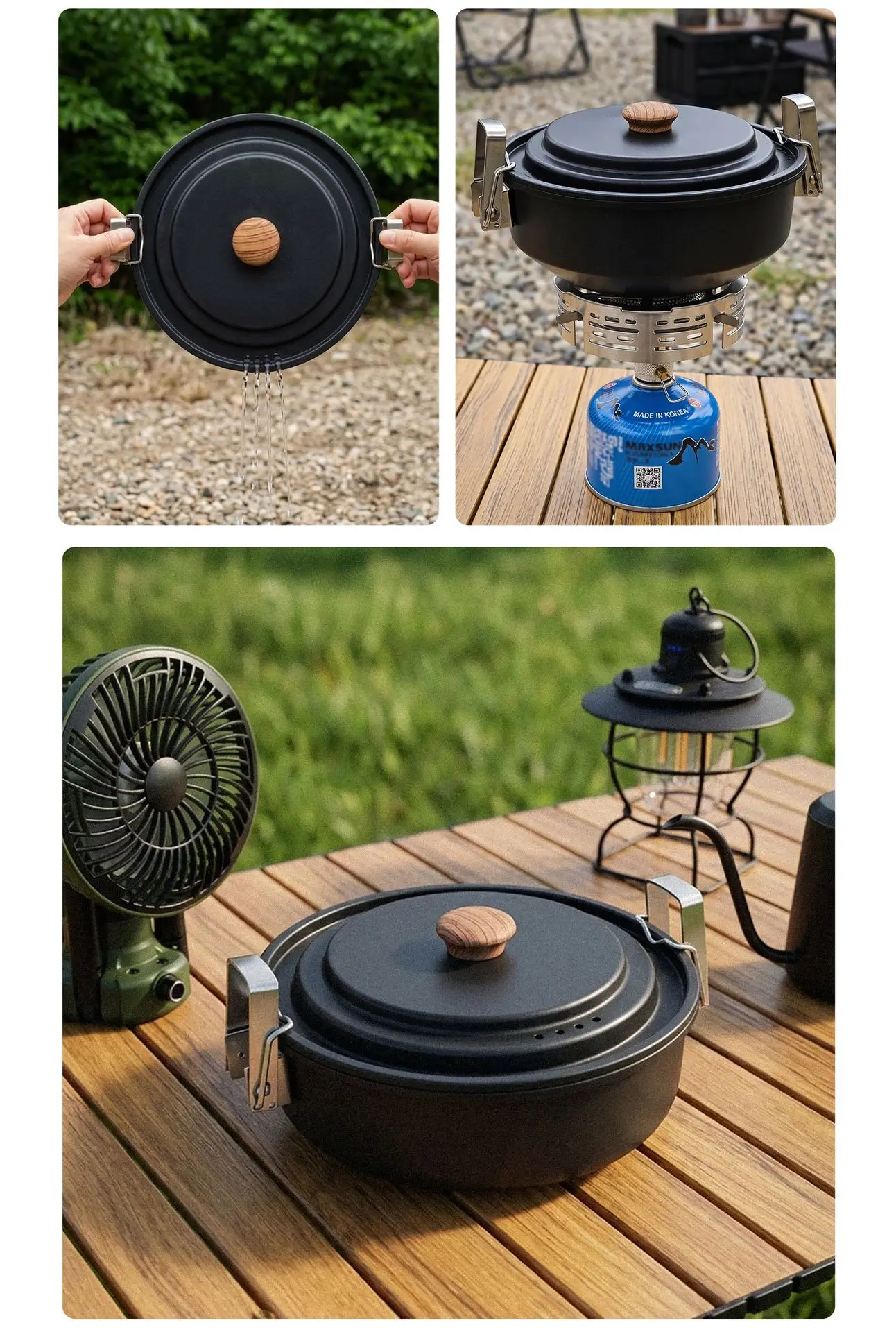 Neues 6-teiliges/9-teiliges Outdoor-Kochset, Campingtopf, tragbarer Topf für 4-5 Personen, Haushalts-Antihaftpfanne, Mikrodrucktopf-Set – Detail 8