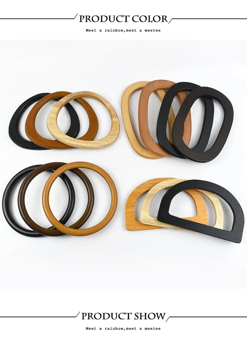 2Pcs Deepeel Solid Wood Bag Handle Women's Handbag Woven-Bag Wrist Ring Handles Purse Frame Handmade DIY Bags Accessories