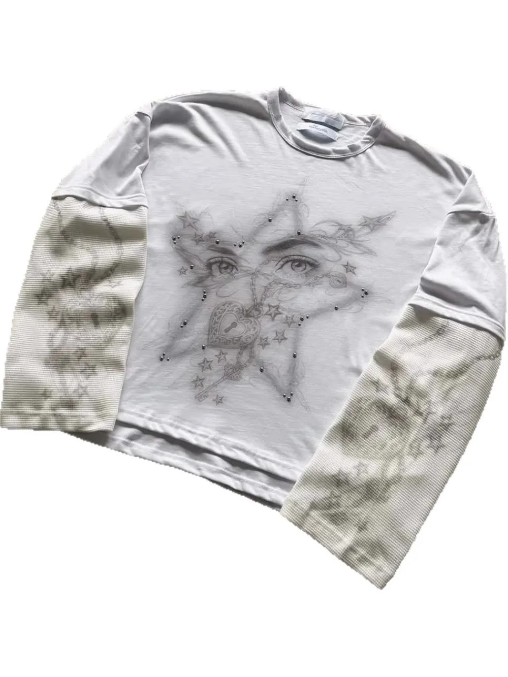 2026 Neues Amerikanisches Street-Style Weißes T-Shirt mit Ärmel-Splicing, High-Street Ins Design, Trendy und Stylisch, Locker Geschnitten, Personalisierte Mode Y2K