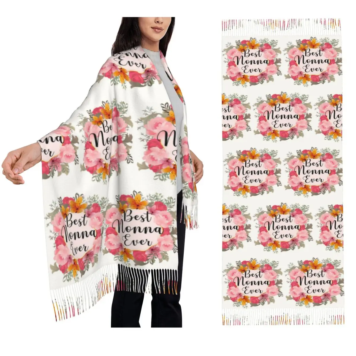 

Best Nonna Ever - Забавный шарф для бабушки и мамы, шарфы с кисточками для женщин, мягкие теплые шали и накидки, большая осенне-зимняя шаль