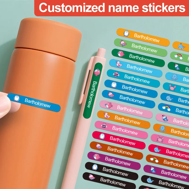 

Custom Name Labels for Water Bottles, Cups & School Accessories - Waterproof Personalized Stickers with Colorful Patterns