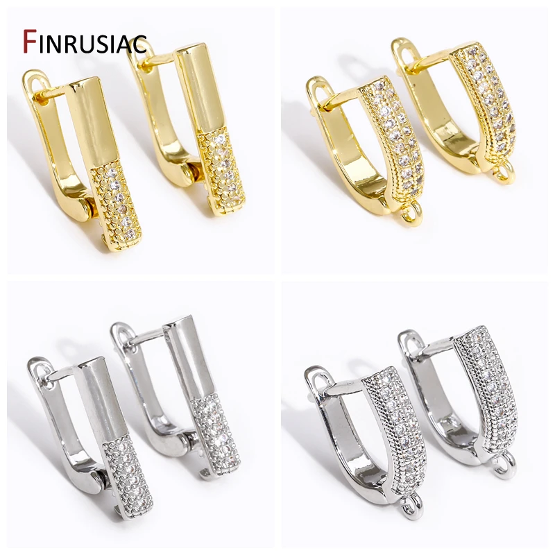 18K Gold Plated Earwire Fixtures Basic Fastener Inlaid Zircon Earring Hook For Jewelry Making, Earring Findings Accessories