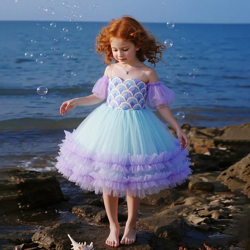 

Girls Dress Birthday Party Puff Sleeve Festive Costume Princess Dresses