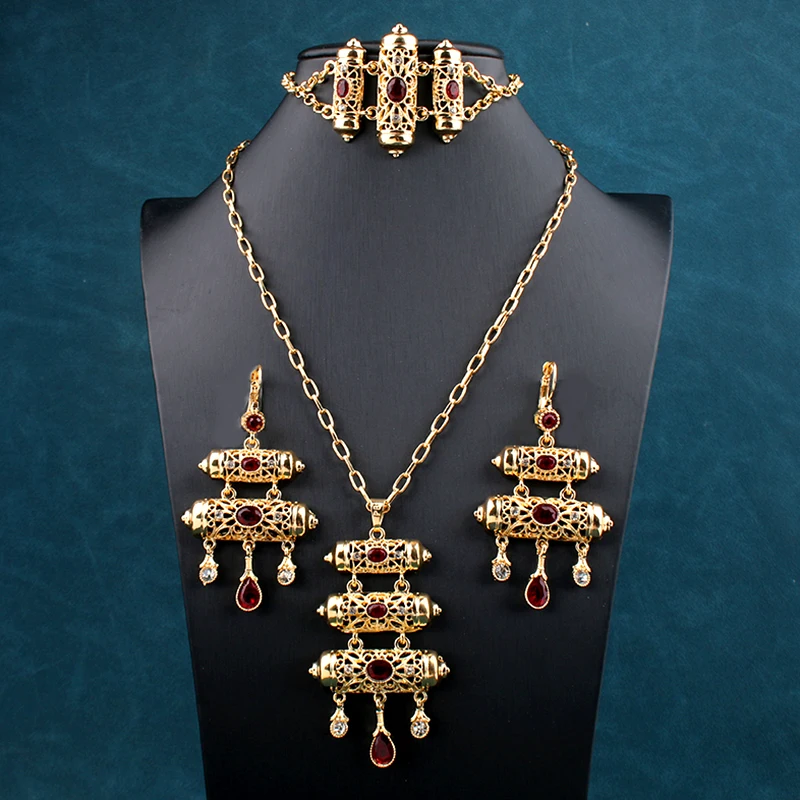 Moroccco Trendy Women Jewelry Set Gold Plated Rhinestone Necklace Set Luxury Ethnic Wedding Jewelry  Accessories for Women Set