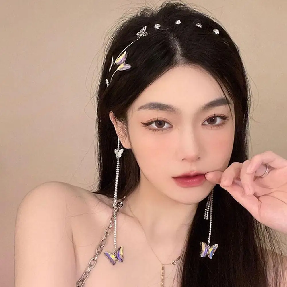 Nuovi accessori per capelli a farfalla con nappa Fascia per capelli con perle di cristallo Copricapo Fascia per capelli a farfalla Cerchietto per capelli da donna per fascia da ragazza