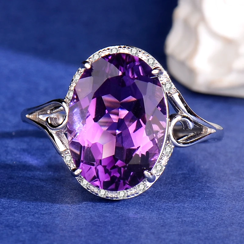 

925 Sterling Silver Natural Amethyst Ring for Women, Exquisite, Fashionable, High-End, Simple and Versatile, Adjustable Ring, Holiday Gift for Mother, Gift for Lover, Wedding Anniversary Gift, Valentine's Day Gift