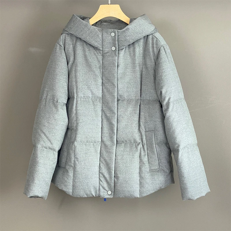 여성을 위한 가을, 겨울 새로운 스타일 실크 캐시미어 후드 다운 재킷, 패셔너블하고 다재다능하며 따뜻하고 편안합니다.