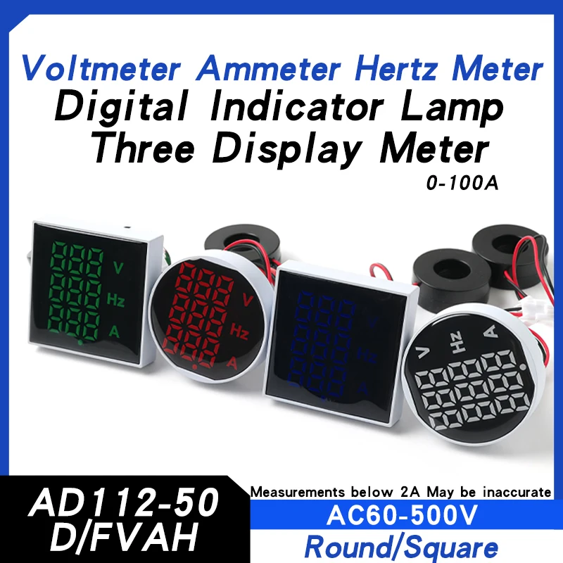 22MM Large Area LED Voltmeter Ammeter Hertz Meter Digital Indicator Dual Display Triple Display Meter AD112-50