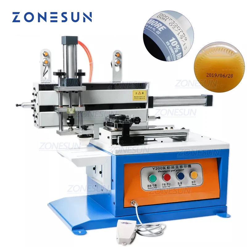 

ZONESUN Pneumatic Ink Cup Pad Printing Machine Automatic Date Coding Machine Cosmetic Plastic Caps Cans Bottle Glass Pad Printer