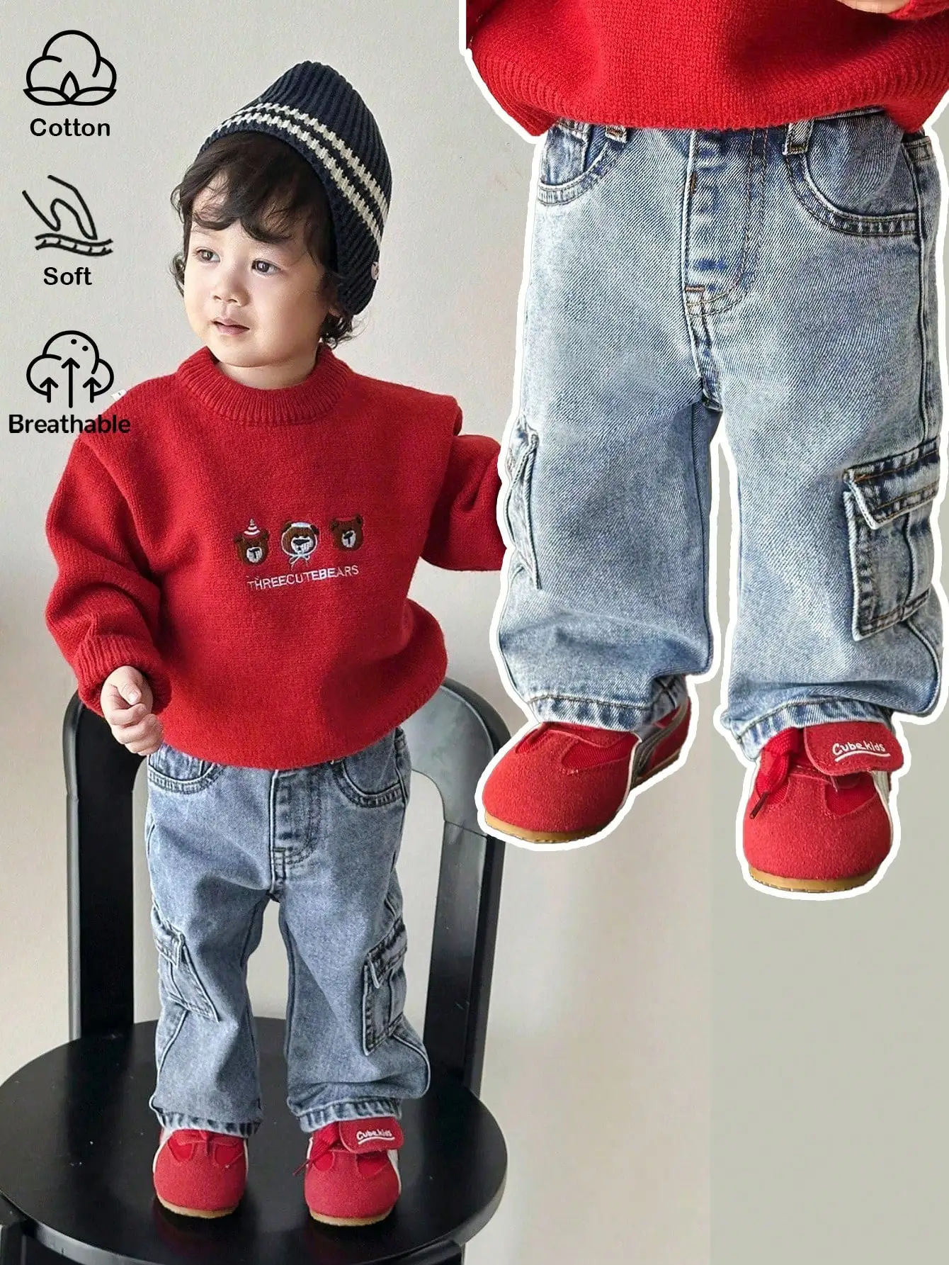 

Джинсы-карго свободного кроя для мальчиков с потертостями по низу, повседневная одежда на осень-зиму