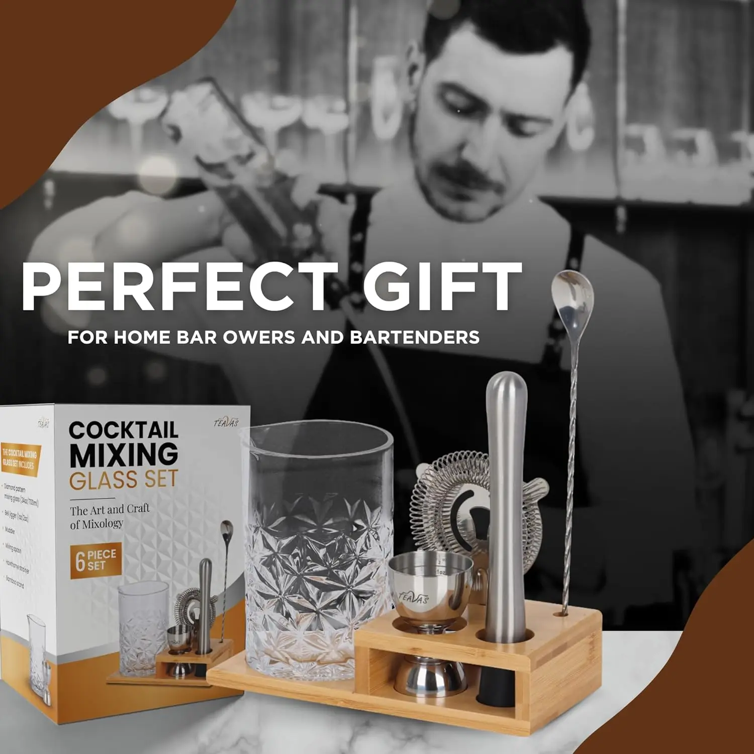 TEAVAS Cocktail 24oz Mixing Glass Set with Hawthorne Strainer - Mixology Pitcher for Stirrer Cocktails - Bartender Kit - Birthda
