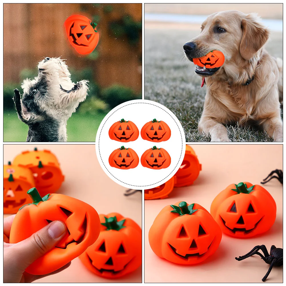 4 Pcs Funny Squeeze Pumpkin Toys Dog Chew Squeaky Pet Halloween Bite Puppy Chewing Child