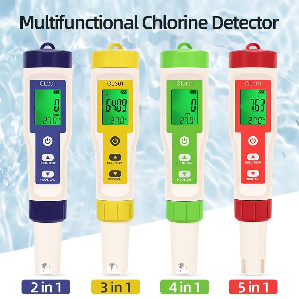 水族館用ポータブル塩素メーター,水質テスター,CL2温度,PH,H2, ORP測定ペン,スイミングプール,新品,2,3,4,5 in 1