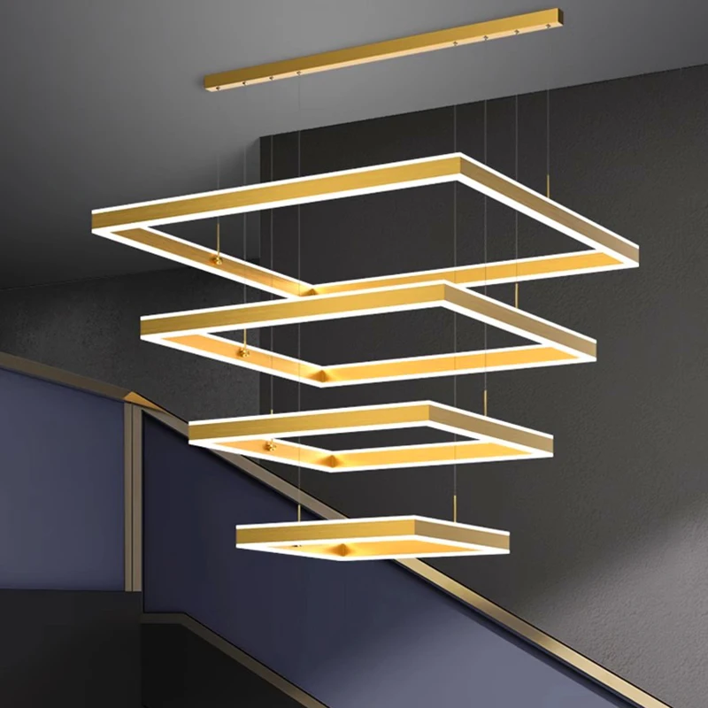 ความคิดสร้างสรรค์ทางศิลปะของอเมริกันสีดำสแควร์อะคริลิค LED โคมไฟระย้าเพดานสำหรับห้องนั่งเล่นภายในบ้านแสงหรี่แสงได้