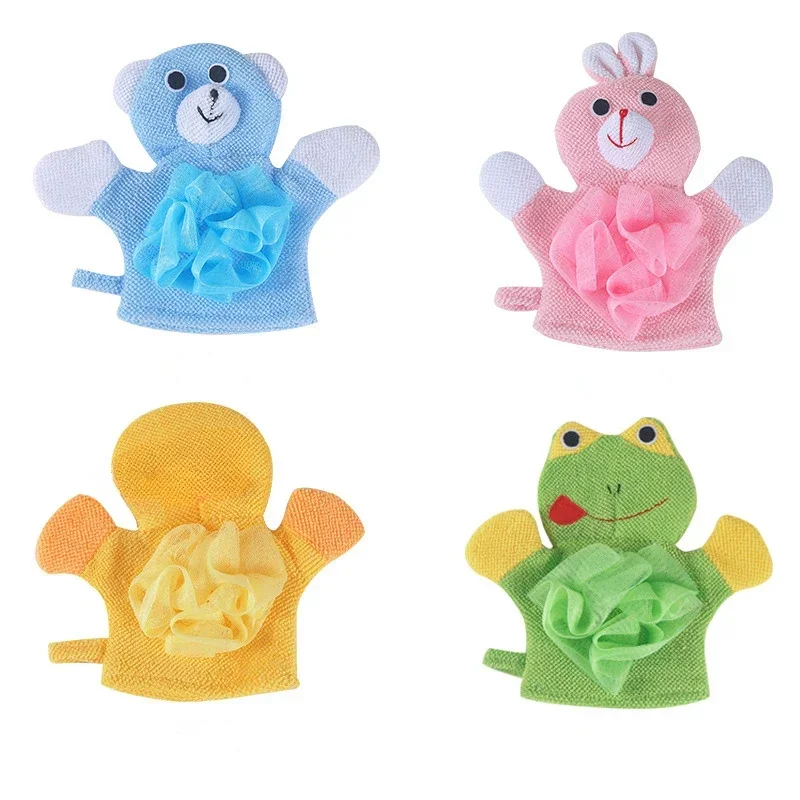 Luvas de chuveiro de forma animal para bebês e crianças, pano de lavar para banho, lavagem infantil, massagem chuveiro limpo