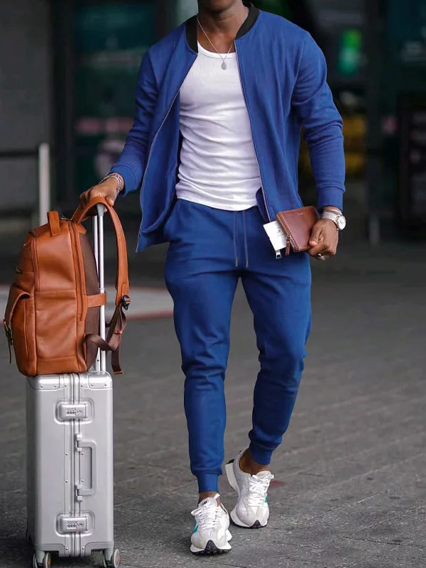 

Casual Sports Men's Long Sve Baseball Suit 2025 Spring Autumn New Sle Outdoor Leisure Two-Piece Set Polyester Fiber