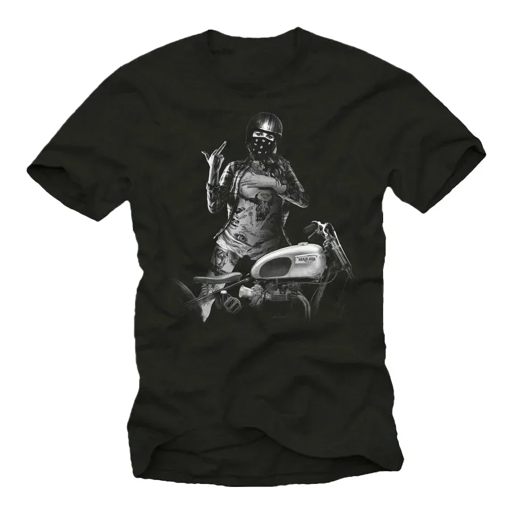 

Con Tattoo Sexy Pin Up Girl & Chopper Motorcycle Biker T-Shirt Summer Cotton Short Sleeve O-Neck Men's T Shirt New S-3XL