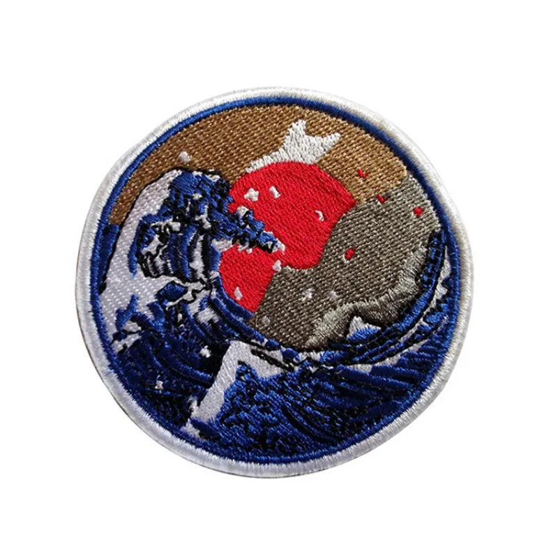 Kanagawa Ukiyo-e Embroidery Wave Military Patch Outdoor Backpack Hook&Loop Stickers Soldier Bags Badges Clothes Shoes Applique