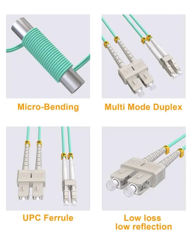 OM3 LC to SC cable fibra optica, OM3 Cables SFP Optical Patch Cord 10GB LSZH 50/125µm for SFP+ transceivers -10m(32.81ft)