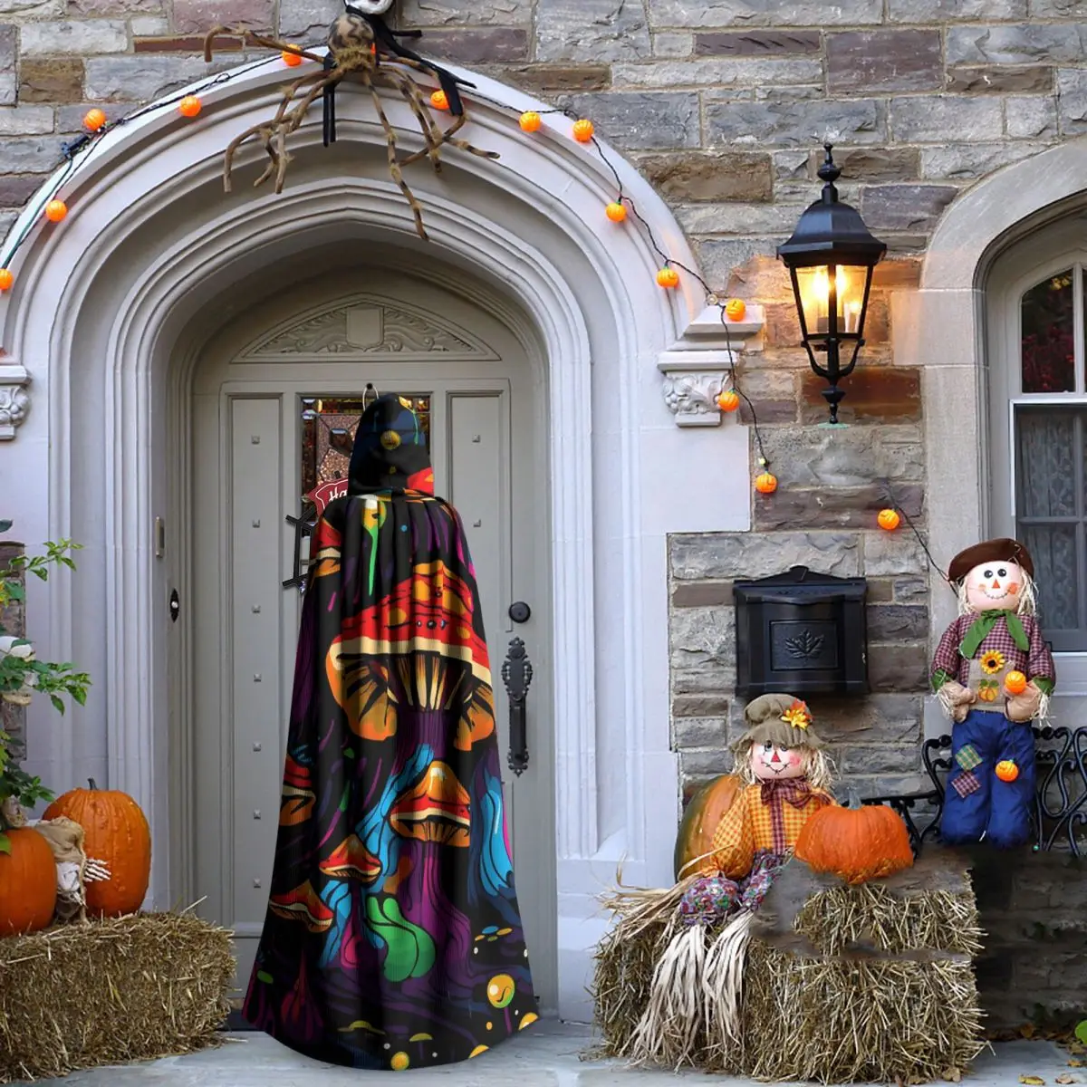 Acid Trippy Weird Psychedelic Wavy Mushroom Long Hooded Cloak Witch Medieval Costume Cosplay Cape HalloweenCoat Adult Unisex