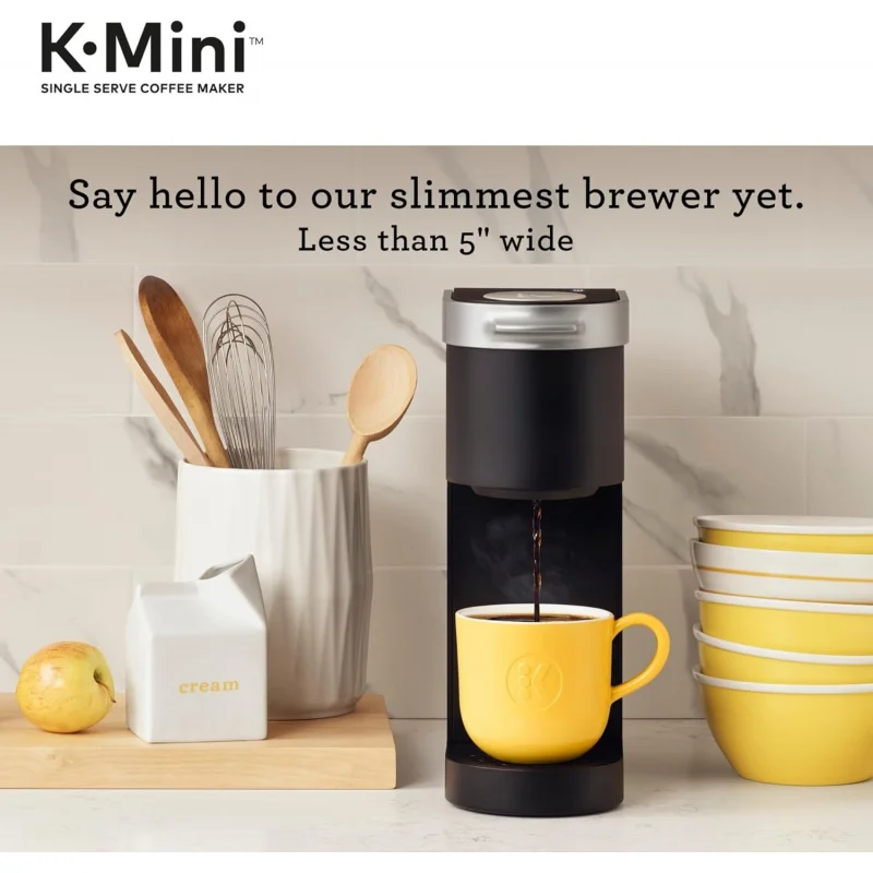 ماكينة صنع القهوة K-Mini Single Service K-Cup Pod، مقاس 6 إلى 12 أونصة، مع مساحة تخزين سلكية، مثالية للمساحات الصغيرة، أسود
