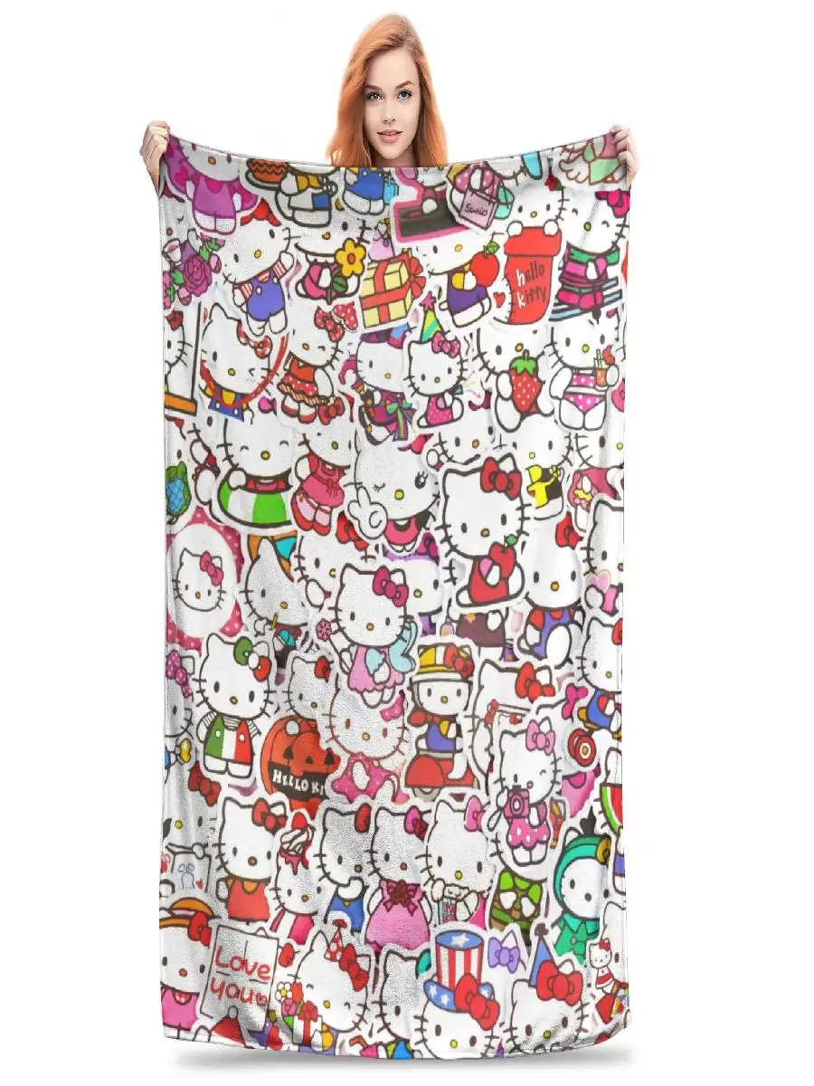 Hello Kitty Graphic Throw Blanket Warm Winter Bedspread for Kids Home Decor Quality Photo Collection Blanket