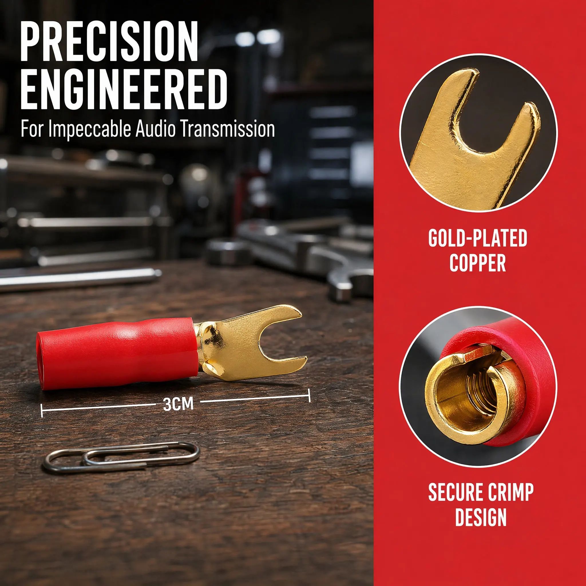 10Pairs Speaker Wire Crimp Terminal Connectors 8Ga Copper Gold Plated Spade Fork Barrier Spades Cable Plugs Red Black