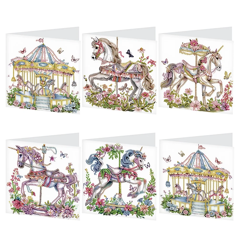 

6Pcs Diamond Art Painting Greeting Cards Kits,Carousel DIY Diamond Art Crafts With Envelopes Diamond Art Cards For Celebrations