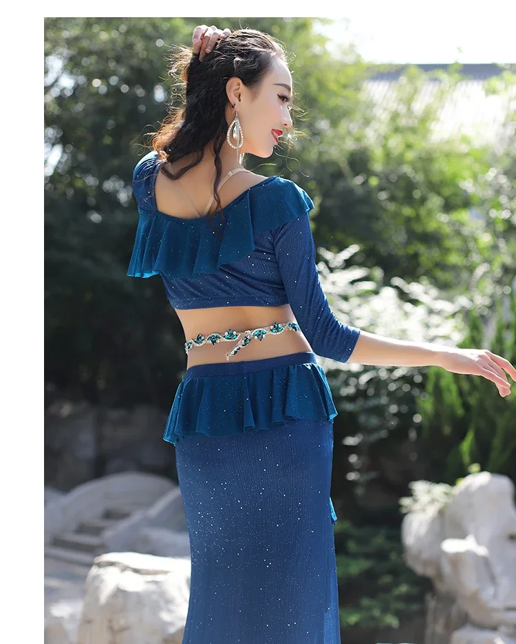 

Belly dance 2020 autumn and winter new fashion shiny fishtail skirt female luxury oriental dance performance set